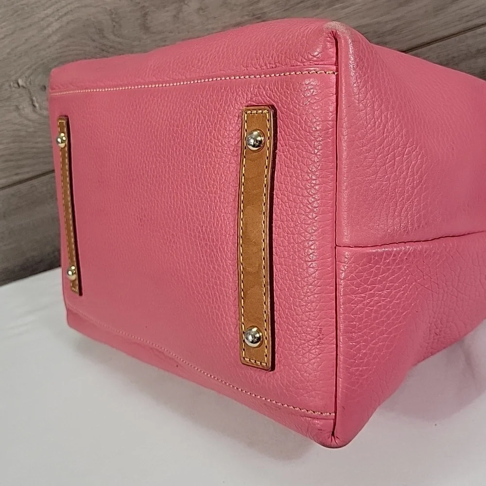Dooney & Bourke Pink Leather Satchel Handbag with Brown Trim